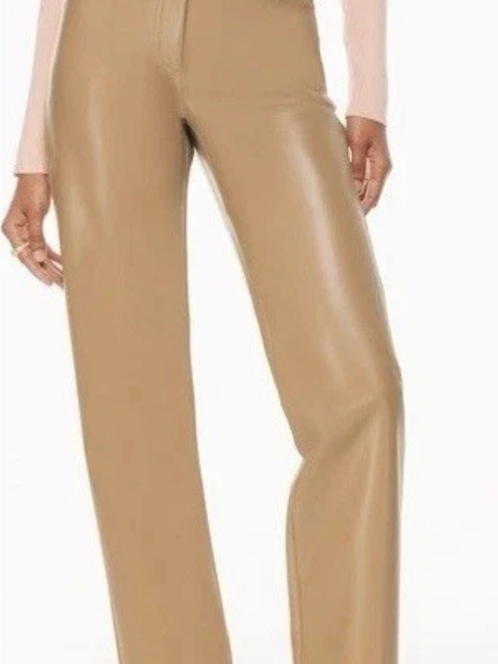 Zara Faux Leather Straight-Leg Pants — Tan